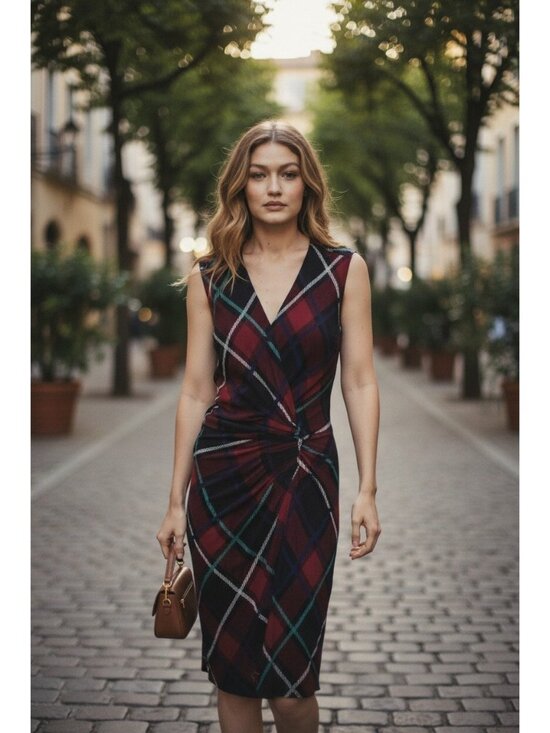 Gucci Dresses & Skirts - Gucci Plaid V Neck Sleeveless Sheath Dress Purple Wool Blend Italy M EUC